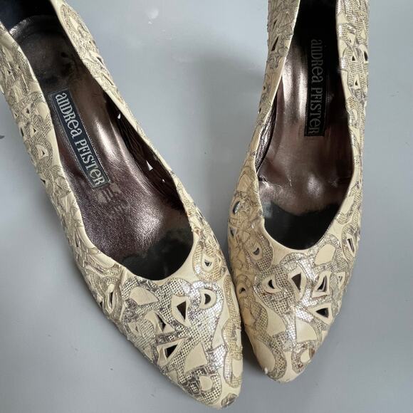 80s Andrea Pfister Lace Openwork Pumps Vintage Metallic Leather sz. 7 Snakeskin - Picture 6 of 9